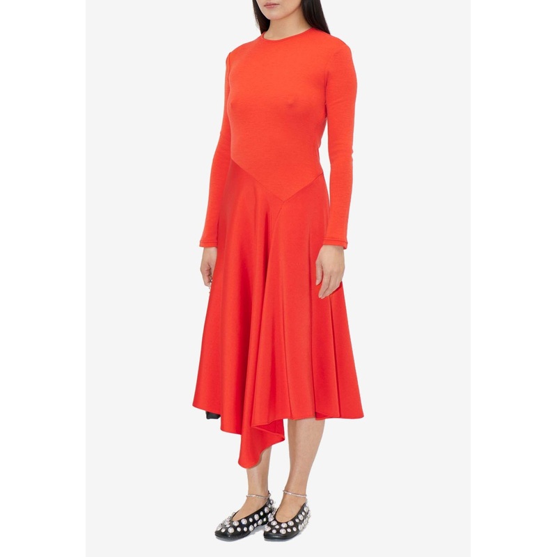 Asymmetric Satin Midi Dress
