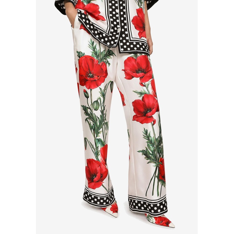 Poppy-Print Twill Pajama Pants